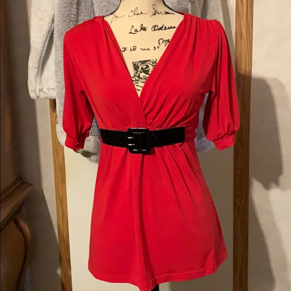 Red belted tunic